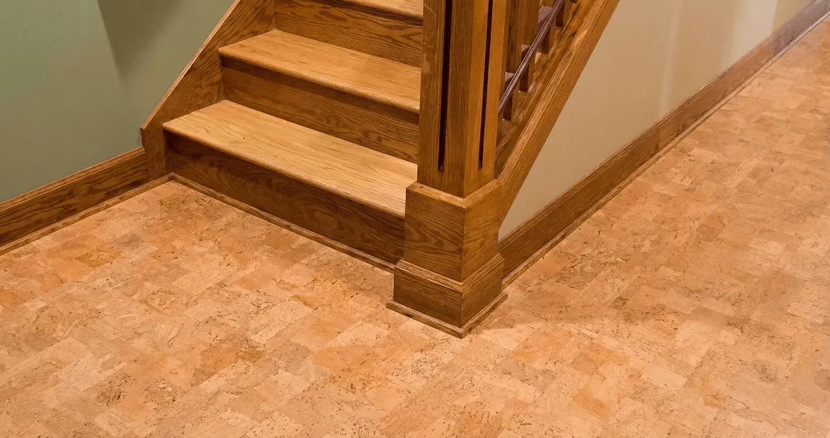 End of a staircase with cork flooring in Chattanooga, TN